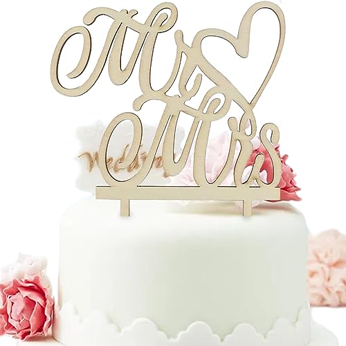 Hochzeit Holz Cake Topper, 2 Stück Mr & Mrs Hochzeit Torten Topper, Holz Tortendeko Hochzeit Topper, Kuchen Topper, Hochzeitstorte Deko für Jahrestag Hochzeit Verlobung Antrag Party von Devenirriche