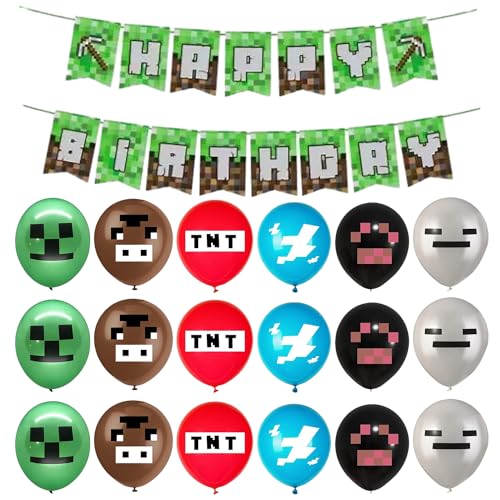Pixel Luftballons Geburtstagsdeko, 18 Miner Gamer Ballon und Happy Birthday Banner, Game Party Supplies, Miner Gamer Thema Party Geburtstagsdeko für Kinder Jungen Mädchen Geburtstagsfeier Deko Pixel Luftballons Geburtstagsdeko, 18 Miner Gamer Ballon und Happy Birthday Banner, Game Party Supplies, Miner Gamer Thema Party Geburtstagsdeko für Kinder Jungen Mädchen Geburtstagsfeier Deko von Devenirriche