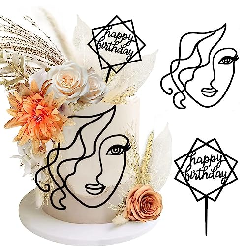 Torten Deko Lady Face Acryl Minimalistische Kunst Lady Face Kuchen Topper Schwarz Geburtstag Tortendeko für Torten für Mädchen Hochzeit Braut Dusche Geburtstag Party von Devenirriche