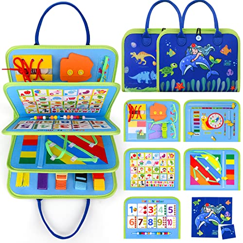 Devolamn Busy Board für Kleinkinder, Montessori Spielzeug ab 1 2 3 4 Jahr, 5-Schichten Activity Board Grundkenntnisse Erlernen, Quiet Book Kinderspielzeug von Devolamn