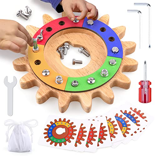 Devolamn Montessori Spielzeug für 3 4 5 Jahre, 35 in 1 Montessori Schraubbrett, Holzspielzeug Lernspielzeug Motorikspielzeug, Feinmotorik Sensorik Spielzeug Geschenk für Kleinkind STEM (20CM) von Devolamn