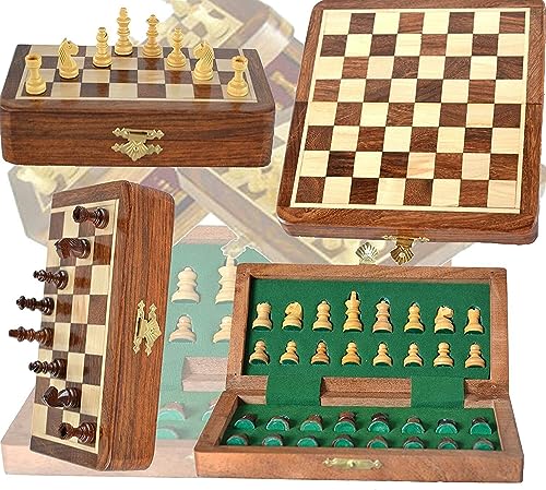 Devyom Magnetisches Schachset aus Holz, 18 cm x 18 cm, mit Staunton Schachfiguren – Faltspiel Bo von Devyom