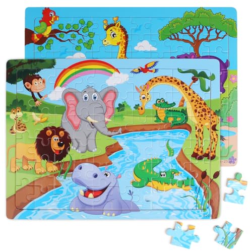 2 Stück Holzpuzzle Kinder, Waldtiere Holzspielzeug Steckpuzzle, Lernspiele Wooden Puzzle, Niedliches und Lustiges Rahmenpuzzle für Kinder ab 3 Jahren von Dewdropdale