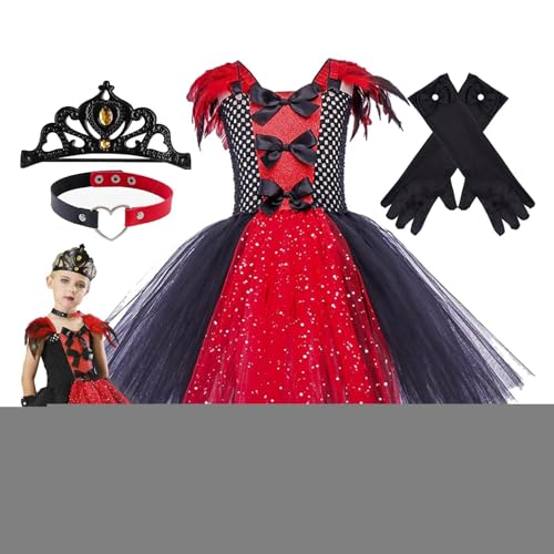 Dewireaey Mädchen-Vampir-Halloween-Kostüm, Mädchen-Vampir-Kostüm | Gothic VampirMädchen | Halloween-Gothic-Tüllfür 2–12 Jahre mit Krone, Handschuhen und Schlüsselbeinkette von Dewireaey