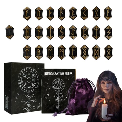 Dewireaey Runen Für Anfänger | Holz Runen Set Mit Anleitungsbuch,Energie Symbol Meditationshilfe Mythologie Accessoire Für Camping Geschenk Familie Freunde Kollegen von Dewireaey