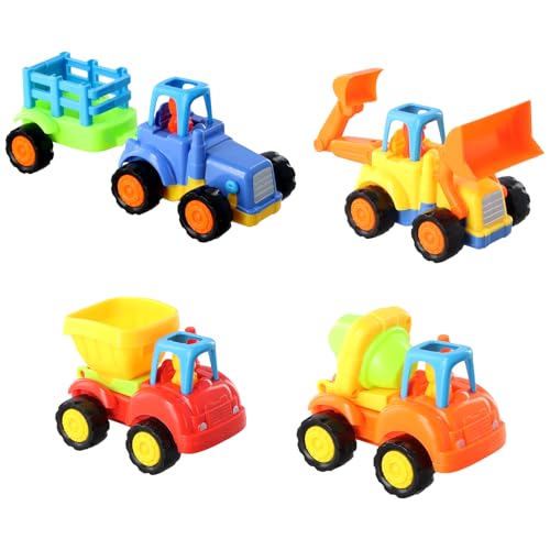 Dewocke 4er-Pack Push-and-Go-Baufahrzeuge für Kinder, Traktor, Betonmischer, Kipper, Bagger, Reibungsgetrieben, BPA-frei, Spielzeugautos ab 3 Jahre Dewocke 4er-Pack Push-and-Go-Baufahrzeuge für Kinder, Traktor, Betonmischer, Kipper, Bagger, Reibungsgetrieben, BPA-frei, Spielzeugautos ab 3 Jahre von Dewocke