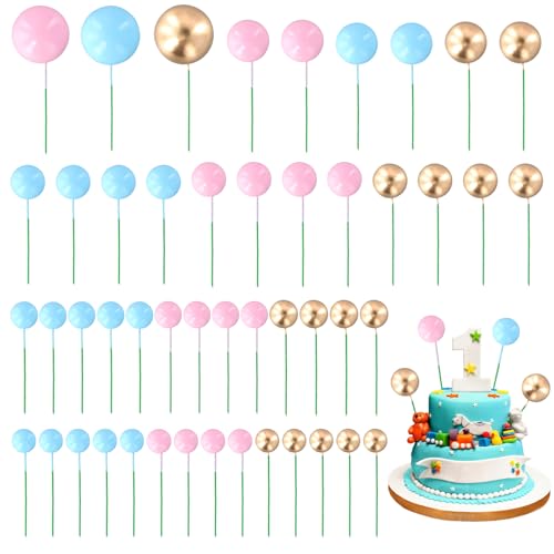 Dewocke Cake Topper Decoration, 50 Stück Tortendeko Kugeln, Mini-Ballons Tortenaufleger, Deko für Torten, für Geburtstag Party Hochzeit Babyparty Kuchendekoration (Gold, Pink, Blau) von Dewocke
