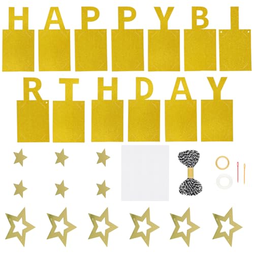 Dewocke Geburtstag Girlande, Fotogirlande zum Geburtstag Happy Birthday, Foto Hängende Wanddekoration, Happy Birthday banner, für Party Dekor Mädchen/Jungen, Golden(Letter) von Dewocke
