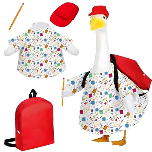 Interesting Back to School Porch Goose Costume, Hawaiian Porch Goose Outfits, Yard Gänse Clothes Hawaiian Wreath with Straw Hat Glasses, Outdoor Terrace Courtyard Lawn Art Decoration (A-2pcs) von Dewppxi