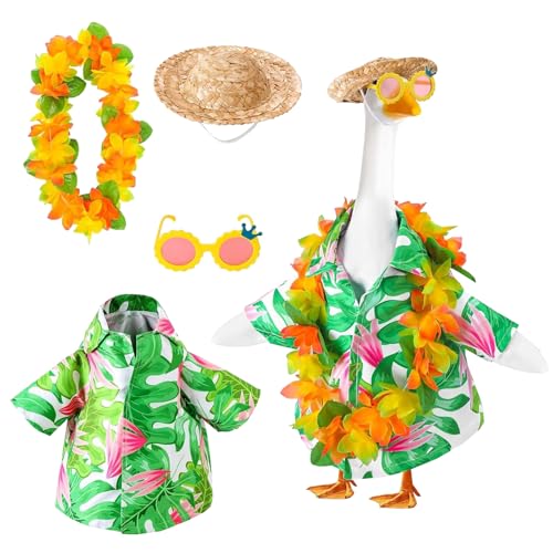 Interesting Back to School Porch Goose Costume, Hawaiian Porch Goose Outfits, Yard Gänse Clothes Hawaiian Wreath with Straw Hat Glasses, Outdoor Terrace Courtyard Lawn Art Decoration (B-1pc) von Dewppxi