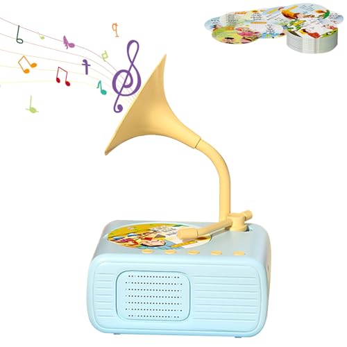 Kinder Gramophone mit 96 Karten, Plattenspieler Grammophon-Spielzeug Für Kleinkinder, 2025 Neue Kinder-Plattenspieler mit Geschichtenfunktion für Jungen und Mädchen (Blau) von Dewppxi