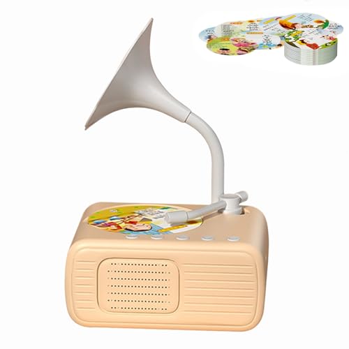 Kinder Gramophone mit 96 Karten, Plattenspieler Grammophon-Spielzeug Für Kleinkinder, 2025 Neue Kinder-Plattenspieler mit Geschichtenfunktion für Jungen und Mädchen (Gelb) von Dewppxi