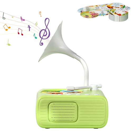 Kinder Gramophone mit 96 Karten, Plattenspieler Grammophon-Spielzeug Für Kleinkinder, 2025 Neue Kinder-Plattenspieler mit Geschichtenfunktion für Jungen und Mädchen (Grün) von Dewppxi