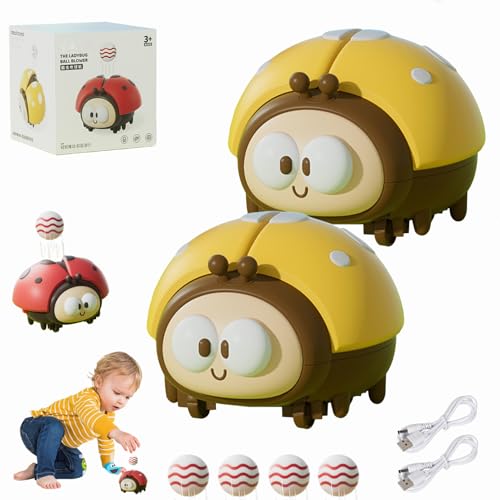 Marienkäfer Spielzeug,Marienkäfer Ballgebläse Spiel,Marienkäfere Luftballon Spielzeug Set Mit 2 Bällen, Sinnesspiele Kinder,Lernspielzeug Set Marienkäfere Sensorischen USB Wiederaufladbar (Gelb-2Set) von Dewppxi