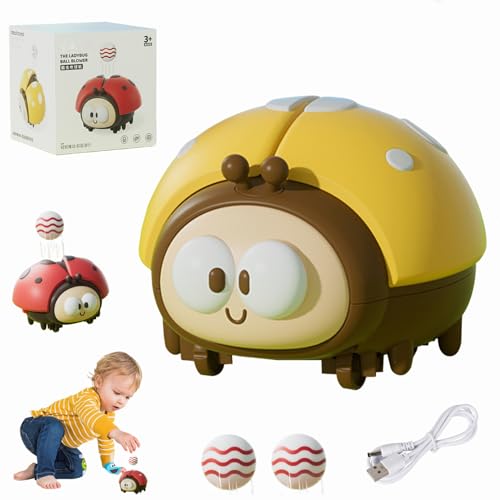 Marienkäfer Spielzeug,Marienkäfer Ballgebläse Spiel,Marienkäfere Luftballon Spielzeug Set Mit 2 Bällen, Sinnesspiele Kinder,Lernspielzeug Set Marienkäfere Sensorischen USB Wiederaufladbar (Gelb-1Set) von Dewppxi