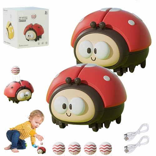 Marienkäfer Spielzeug,Marienkäfer Ballgebläse Spiel,Marienkäfere Luftballon Spielzeug Set Mit 2 Bällen, Sinnesspiele Kinder,Lernspielzeug Set Marienkäfere Sensorischen USB Wiederaufladbar (Rot-2Set) von Dewppxi