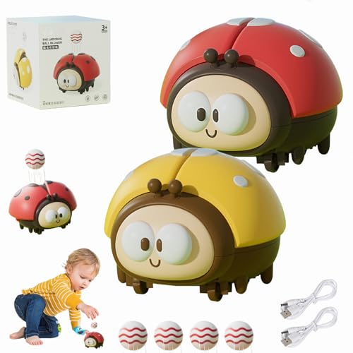 Marienkäfer Spielzeug,Marienkäfer Ballgebläse Spiel,Marienkäfere Luftballon Spielzeug Set Mit 2 Bällen, Sinnesspiele Kinder,Lernspielzeug Set Marienkäfere Sensorischen USB Wiederaufladbar (Rot+Gelb) von Dewppxi