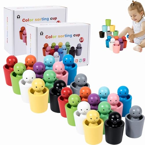 Montessori Farben Sortierbecher Lernspiel aus Holz,Color Sorting Cups Sensory Toys,Baby Sensorik Bälle Holzspiele zum Zählen und Sortieren Farben Lernen,Spielset zur Farberkennung für Kinder (2 set) Montessori Farben Sortierbecher Lernspiel aus Holz,Color Sorting Cups Sensory Toys,Baby Sensorik Bälle Holzspiele zum Zählen und Sortieren Farben Lernen,Spielset zur Farberkennung für Kinder (2 set) von Dewppxi