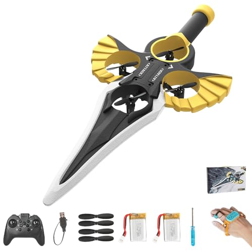 RC-Gleiter Flying Sword, ferngesteuertes Flugschwert – (Handbewegungs-/Controller-Modus), 3-Gang-Steuerung, leichtes einfach zu fliegendes RC-Gleiter-Modell, Geschenk für Jugendliche (Gold+2battery) von Dewppxi