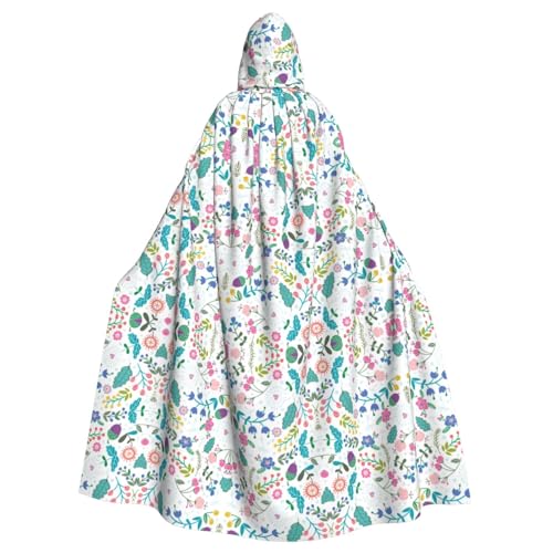Dfeppjhg Farbiger Umhang mit Kapuze und Kritzelei-Blumendruck, für Halloween, Weihnachten, Party, Cosplay-Kostüme von Dfeppjhg