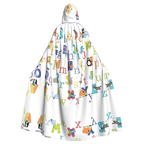 Dfeppjhg Umhang mit Kapuze und buntem Tier-Alphabet-Druck, mit Kapuze, Halloween, Weihnachten, Party, Cosplay-Kostüme Dfeppjhg Umhang mit Kapuze und buntem Tier-Alphabet-Druck, mit Kapuze, Halloween, Weihnachten, Party, Cosplay-Kostüme von Dfeppjhg