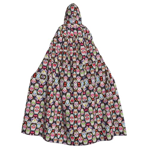 Dfeppjhg Umhang mit Kapuze und buntem Totenkopf-Motiv, für Halloween, Weihnachten, Party, Cosplay-Kostüme von Dfeppjhg