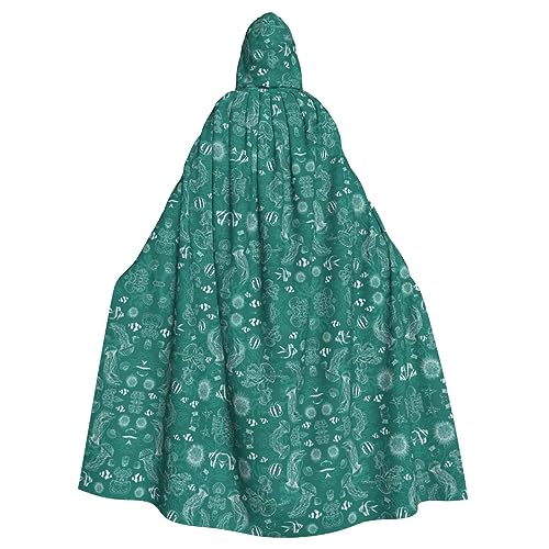 Kapuzenumhang mit Kapuze und Delfinen, Blumen, Seestern, Koralle, Muscheldruck, Halloween, Weihnachten, Party, Cosplay von Dfeppjhg