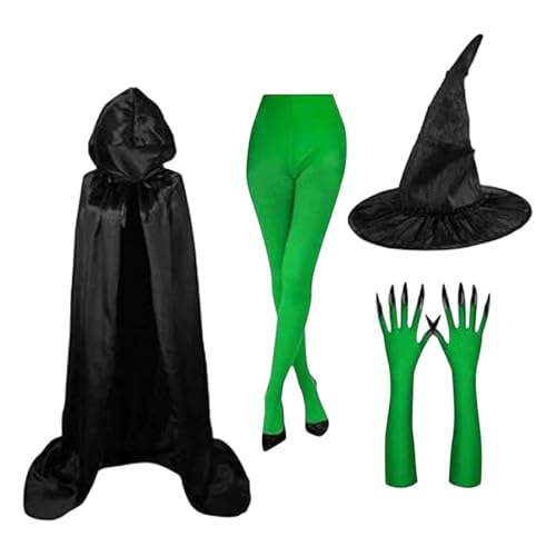 Hexenkostüm für Frauen, Halloween Hexdekorations -Set, Halloween -Hut mit grünen Klauenhandschuhen Dress -up -Kit, durchschnittliche Größe, gruselig, leicht zu tragen, Größe passt am meisten an Hexenkostüm für Frauen, Halloween Hexdekorations -Set, Halloween -Hut mit grünen Klauenhandschuhen Dress -up -Kit, durchschnittliche Größe, gruselig, leicht zu tragen, Größe passt am meisten an von Dgayaeic