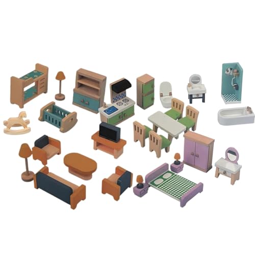 Wooden Doll House Furniture Set, Doll House Accessories Pretend Play Furniture Toys, Wooden Miniature Doll House Accessories & Furniture Complete Doll House Decor Wonderful Gift For Boys, Girls Age 3+ Wooden Doll House Furniture Set, Doll House Accessories Pretend Play Furniture Toys, Wooden Miniature Doll House Accessories & Furniture Complete Doll House Decor Wonderful Gift For Boys, Girls Age 3+ von Dgayaeic