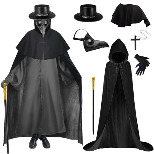 Dhnvcud Pestdoktor Kostüm Herren Pestarzt Kostüm Halloween Mittelalter Steampunk Cosplay Halloween Maske Kostüm mit Accessoire Set für Halloween Karneval Party, Schwarz Dhnvcud Pestdoktor Kostüm Herren Pestarzt Kostüm Halloween Mittelalter Steampunk Cosplay Halloween Maske Kostüm mit Accessoire Set für Halloween Karneval Party, Schwarz von Dhnvcud