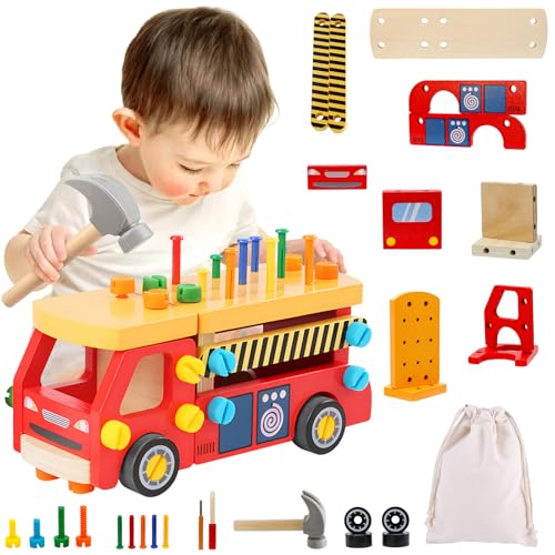 Dhnvcud 65 Stück Werkzeug Kinder ab 2 3 4 5 Jahre, Montessori Mutter Spleißen Werkzeugkasten Kinderspielzeug, Holzspielzeug Baby, Lernspiele als Geschenk für Jungen Mädchen von Dhnvcud