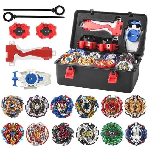 Dhqkqg 12 in 1 Kampfkreisel Set,Bey Burst Turbo Blade Set,Bey Kampfkreisel mit Kasten Metal Fusion Blade Kreisel Set,mit Griff,Kreisel Blade Battle Set,12 Burst Kreisel 3 Launchers Arena Combat Game von Dhqkqg