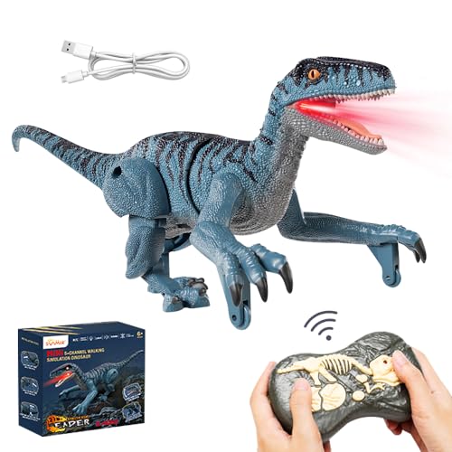 Dhqkqg Ferngesteuerter Dino, Dino Ferngesteuert mit Licht, Brüllen, Gehen, Ferngesteuerter Dinosaurier, Dino Mit Fernbedienung für Kinder, für Jungen Mädchen 3-9 Jahre (Blau) von Dhqkqg