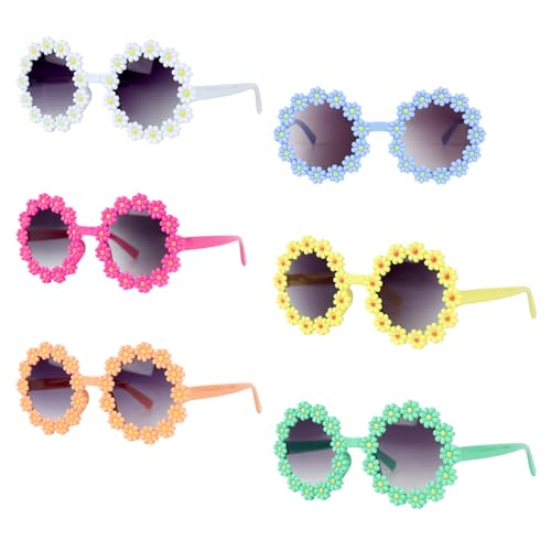 Dhqkqg Gänseblümchen Sonnenbrille, 6 Paare Partybrille Spaßbrille Sonnenbrille, Blumen Sonnenbrillen Set, Gänseblümchen Party Brillen, Foto Requisiten, für Jungen Mädchen Outdoor Party Strandzubehör von Dhqkqg