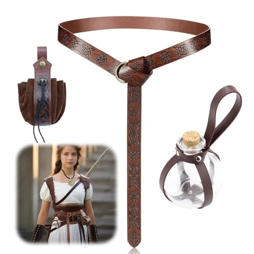 Dhqkqg Halloween Nekromanten Anzug, 3PCS Mittelalterlicher Rittergürtel, Mittelalter GüRtel Damen, Wikinger GüRtel mit 250 ml Zaubertrank Flasche, für Wikinger Piraten Hexe Kostüm, Cosplay, Braun Dhqkqg Halloween Nekromanten Anzug, 3PCS Mittelalterlicher Rittergürtel, Mittelalter GüRtel Damen, Wikinger GüRtel mit 250 ml Zaubertrank Flasche, für Wikinger Piraten Hexe Kostüm, Cosplay, Braun von Dhqkqg
