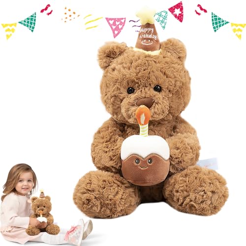 Dhqkqg Teddy Plüschtier, 30cm Stofftier Teddy, Niedliche Kuscheltier Plüschbär, Teddybär mit Kuchen und Hat, für Babyparty Deko, Geschenke für Geburtstag, Weihnachten, Valentinstag von Dhqkqg