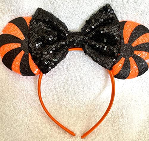 Minnie Mouse Haarreif mit schwarzen Pailletten, Kürbis und orangefarbenen Ohren, Halloween, für Kinder und Erwachsene Minnie Mouse Haarreif mit schwarzen Pailletten, Kürbis und orangefarbenen Ohren, Halloween, für Kinder und Erwachsene von Di
