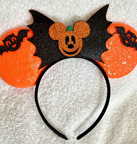 Minnie Mouse Mickey Black Sequenz Glitter Kürbis Orange Ohren Stirnband Halloween für Kinder und Erwachsene Minnie Mouse Mickey Black Sequenz Glitter Kürbis Orange Ohren Stirnband Halloween für Kinder und Erwachsene von Di