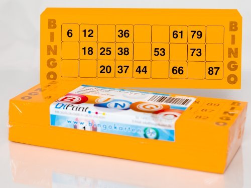 200 große Bingokarten für Senioren 15 aus 90 Zahlen (orange) von DiPrint
