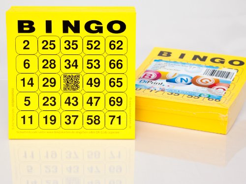 DiPrint 200 große Bingokarten für Senioren 24 aus 75 mit Joker in der Mitte (gelb) von DiPrint