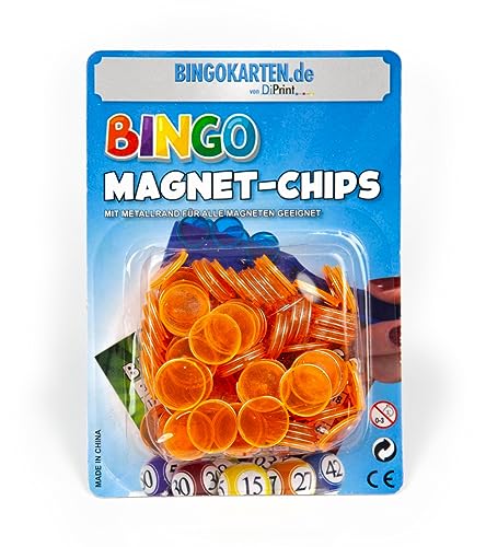 DiPrint 100 Bingo Magnet-Chips mit Metallrand (Orange) von DiPrint