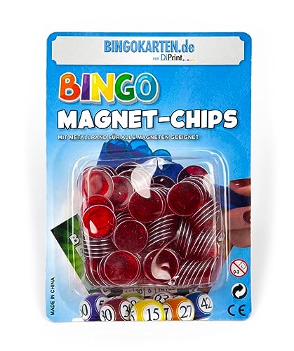 DiPrint 100 Bingo Magnet-Chips mit Metallrand (Rot) von DiPrint