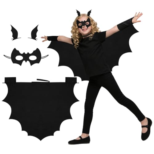DiULi Fledermaus Kostüm Kinder, 4er Halloween Kostüm Kinder Fledermaus mit Maske und Haarnadeln, Fledermauskostüm Vampir Umhang zum Fasching Karneval Halloween, 140 DiULi Fledermaus Kostüm Kinder, 4er Halloween Kostüm Kinder Fledermaus mit Maske und Haarnadeln, Fledermauskostüm Vampir Umhang zum Fasching Karneval Halloween, 140 von DiULi