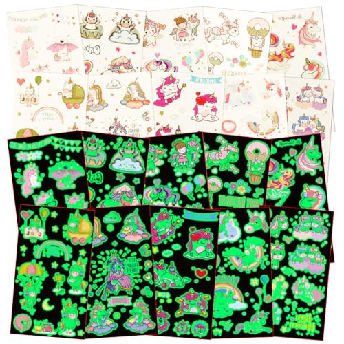DiULi Leucht Kindertattoos, 10 Blätter Tattoo Kinder Leuchte Einhorn Tattoos Mädchen, Einhorn Sticker Kindergeburtstag Mitgebsel Festival Party Deko von DiULi