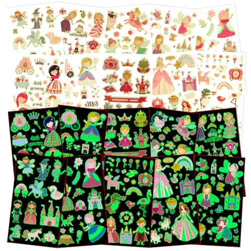 DiULi Leucht Tattoo Kinder Mädchen, 10 PCS Blumenfee Aufkleber Kindertattoos, Leuchten Prinzessin Klebetattoos Set für Mitgebsel Kindergeburtstag, Einschulung Geschenk von DiULi