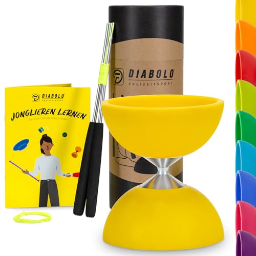 Diabolo Freizeitsport Jonglier-Set Basic mit Diabolo (gelb), Handsticks aus Aluminium, Ersatzschnur (160cm) und Gedruckter Anleitung - ideal zum Verschenken für Kinder, Einsteiger & Anfänger von Diabolo Freizeitsport