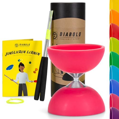 Diabolo Freizeitsport Jonglier-Set Basic mit Diabolo (pink), Handsticks aus Aluminium, Ersatzschnur (160cm) und Gedruckter Anleitung - ideal zum Verschenken für Kinder, Einsteiger & Anfänger von Diabolo Freizeitsport