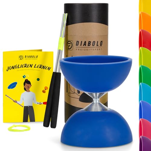 Diabolo Freizeitsport Jonglier-Set Basic mit Diabolo (blau), Handsticks aus Aluminium, Ersatzschnur (160cm) und Gedruckter Anleitung - ideal zum Verschenken für Kinder, Einsteiger & Anfänger von Diabolo Freizeitsport