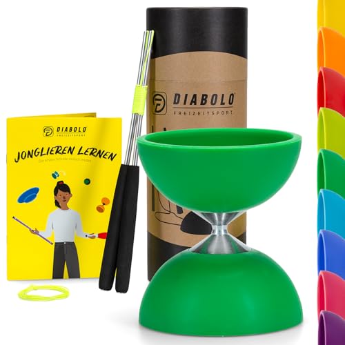 Diabolo Freizeitsport Jonglier-Set Basic mit Diabolo (grün), Handsticks aus Aluminium, Ersatzschnur (160cm) und Gedruckter Anleitung - ideal zum Verschenken für Kinder, Einsteiger & Anfänger von Diabolo Freizeitsport