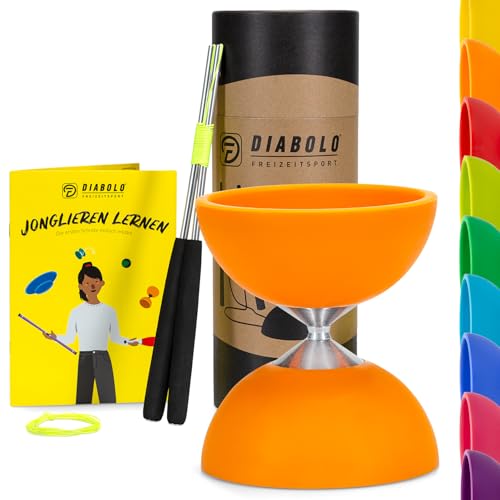 Diabolo Freizeitsport Jonglier-Set Basic mit Diabolo (orange), Handsticks aus Aluminium, Ersatzschnur (160cm) und Gedruckter Anleitung - ideal zum Verschenken für Kinder, Einsteiger & Anfänger von Diabolo Freizeitsport